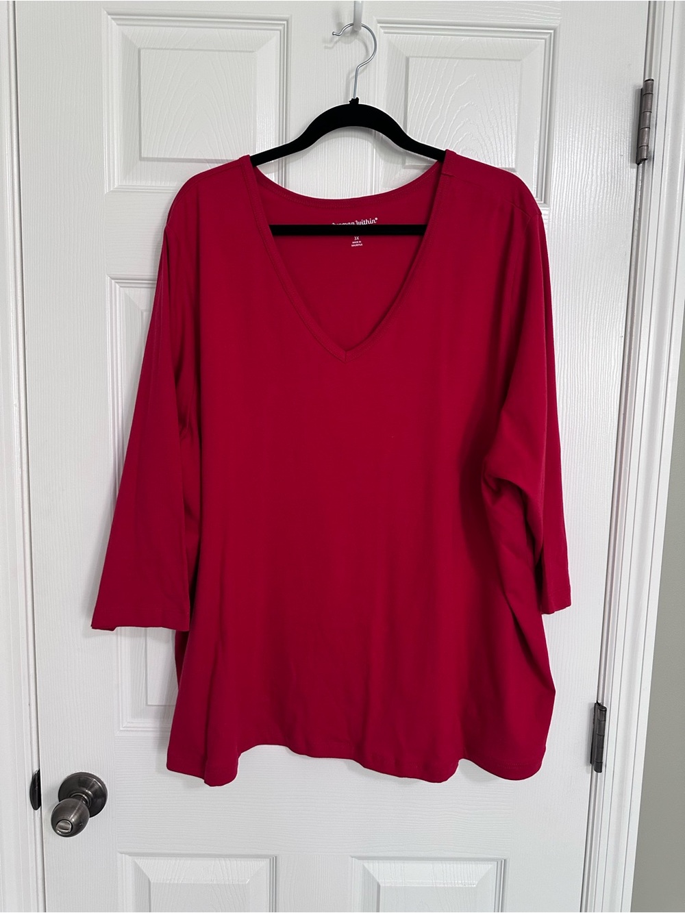 Woman Within Deep Pink V-Neck Long Sleeve Tee